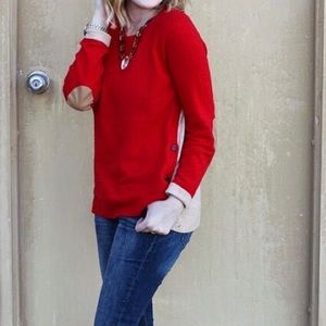 🤎 J. Crew Red Side Button Colorblock Sweater Sz S